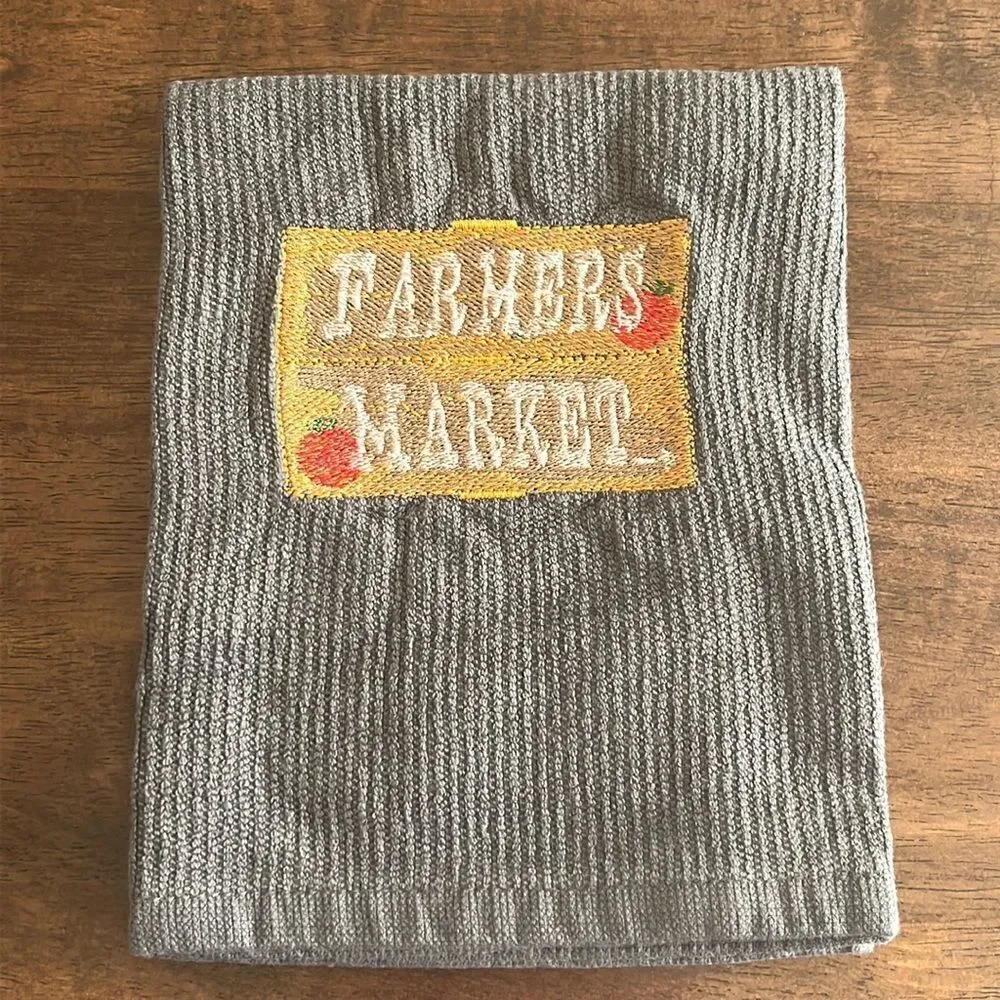 Gray Cotton “Farmers Market Sign” Kitchen Bar-Mop 18” by 16”